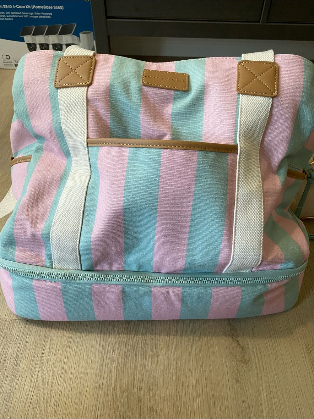 Poppy & Peonies watermelon Striped voyager travel bag